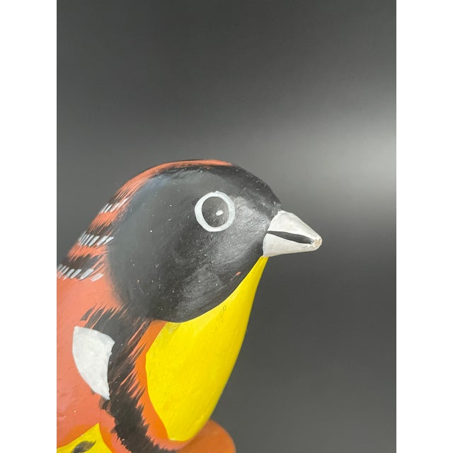 Folk Art Wood Oriole Bird on Stand For Sale - Image 9 of 11