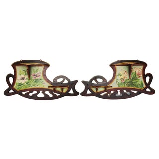 Art Nouveau Wooden Hand-Painted Floral Shelves, Germany, 1910, Set of 2 For Sale