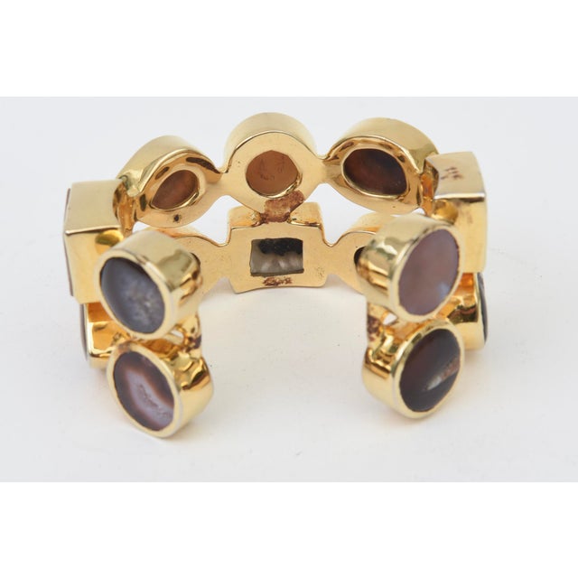 Gold Plated Two Row Cuff Bracelet With Agate Stones, 1990's For Sale - Image 9 of 11