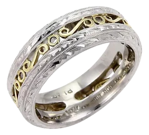 Tacori Platinum & 18k Yellow Gold Scroll Design Band Ring, Size 6.5