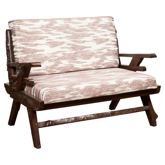 Antique Natural Edge Settee with Custom Upholstery and Rustic Character For Sale - Image 13 of 13