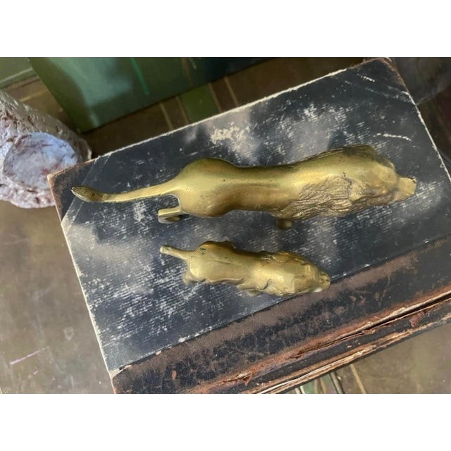 Pair of Vintage Brass Lions For Sale In Chicago - Image 6 of 9
