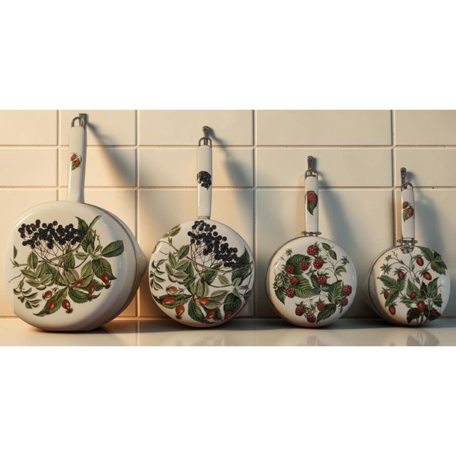 French Country Vintage Limoges Nesting Porcelain & Aluminum Cookware Complete Set of Four – Botanical Berry Motif For Sale - Image 3 of 14