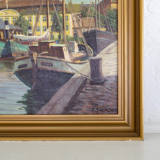 Wood Christianshavn Port in Copenhagen Oil Painting by Frederik Wilhelm Svendsen For Sale - Image 7 of 11
