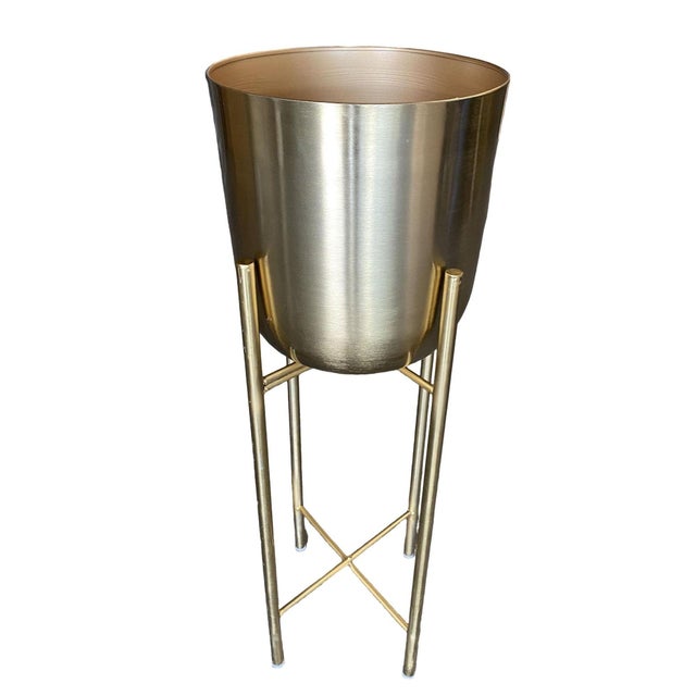 1990s Modernist Brass Spun Brass Planters With Stand - Set of 3 For Sale In Los Angeles - Image 6 of 11
