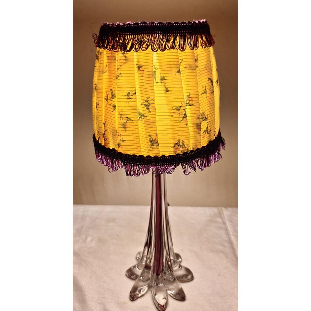Textile Vintage Belgian Table Lamp with Purple Underlaid Crystal Glass Base and Matching Handmade Fabric Shade from Lamplove, 1970s For Sale - Image 7 of 11