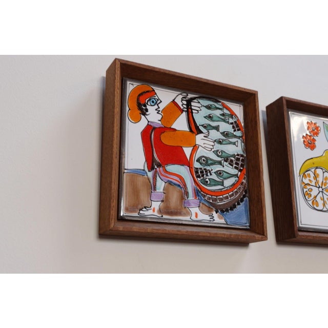 Set of Three Vintage Sicilian Pescatore and Limone Handpainted Ceramic Tiles For Sale - Image 10 of 15