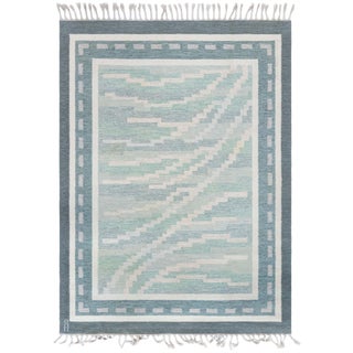 Doris Leslie Blau Artisan Vintage Swedish Abstract Slate Gray Hand-Knotted Rug For Sale