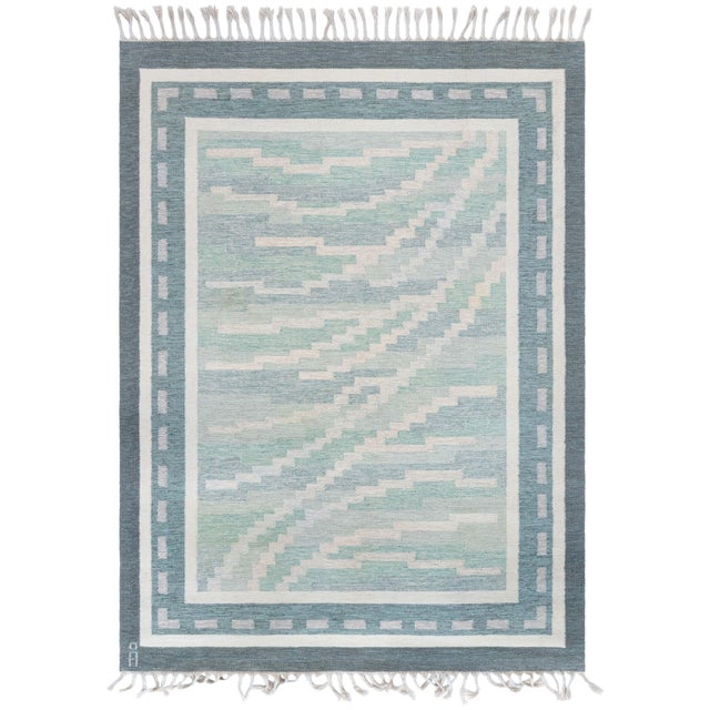 Doris Leslie Blau Artisan Vintage Swedish Abstract Slate Gray Hand-Knotted Rug For Sale