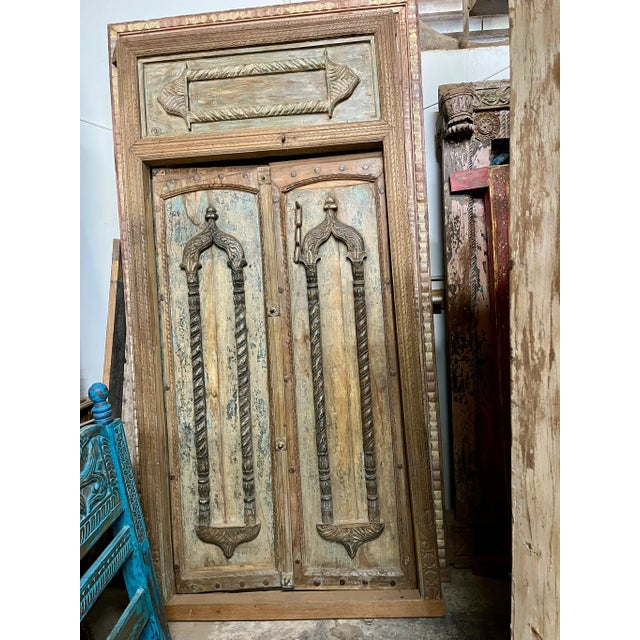 1920s Antique Doors Mid Century Teak Exterior Door With Frame 94.5x45.5 For Sale - Image 5 of 12