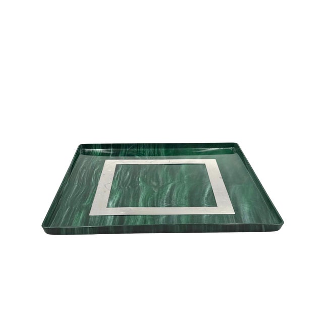 Brass Hollywood Regency Malachite Effect Resin & Brass Tray, Italy 1970s For Sale - Image 8 of 13