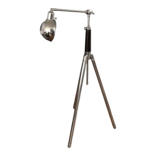 1980s Modern Chrome Floor Lamp – Adjustable Tripod Design With Dome Shade For Sale