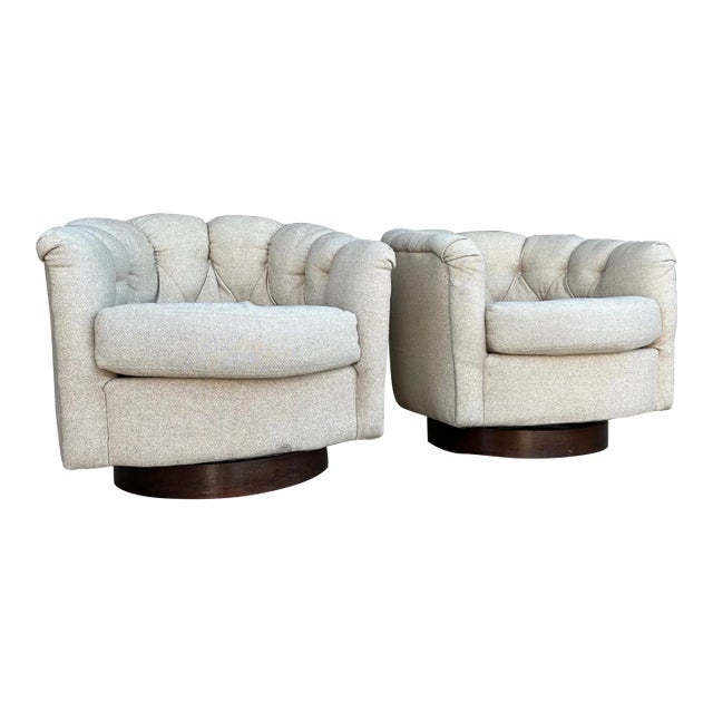 Pair of Milo Baughman Tuffted Swivel Chairs For Sale