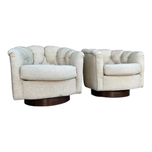 Pair of Milo Baughman Tuffted Swivel Chairs