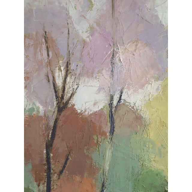 Mid-Century Modern 'Pastel Grove' Vintage Original Landscape Oil Painting, Framed For Sale - Image 12 of 14