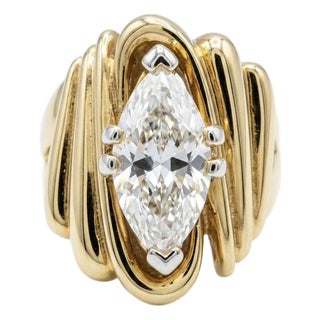Vintage 18k Gold Electroplate‎ Cocktail Ring Marquis Cut Cz Cubic Zirconia 6.5 For Sale