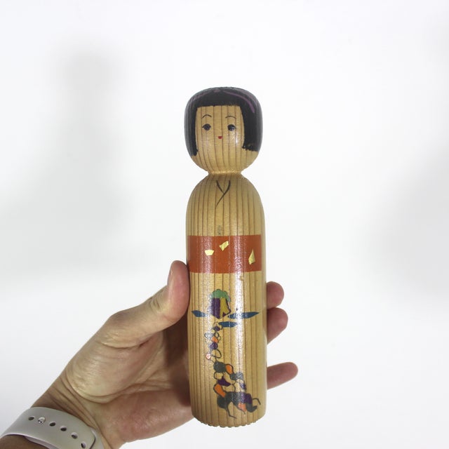Vintage Japanese Wood Kokeshi Doll Hand Painted and Signed For Sale - Image 9 of 9
