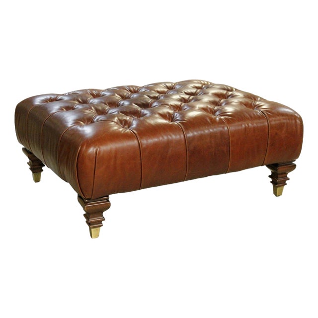 Late 20th Century Ralph Lauren Tufted Leather Ottoman - Brown For Sale