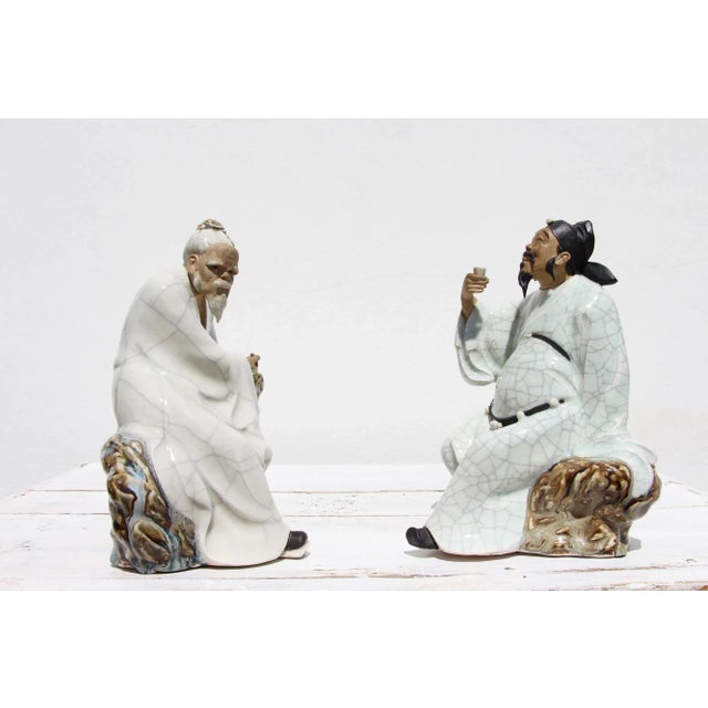 1900 - 1909 1900s Shiwan Mudman Glazed Earthenware Figurines - Set of 2 For Sale - Image 5 of 13