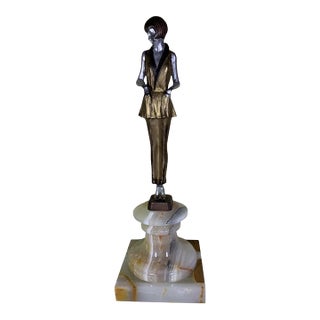 1960s Art Deco Pajama Girl Hands in Pockets Bronze Signed Lorenzl For Sale