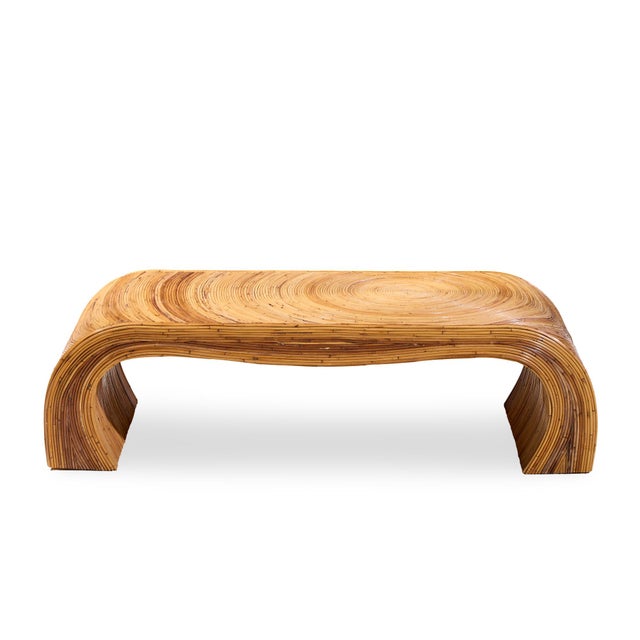 Wood Gabriella Crespi Style Mid Century Pencil Reed Rattan Coffee Table For Sale - Image 7 of 9