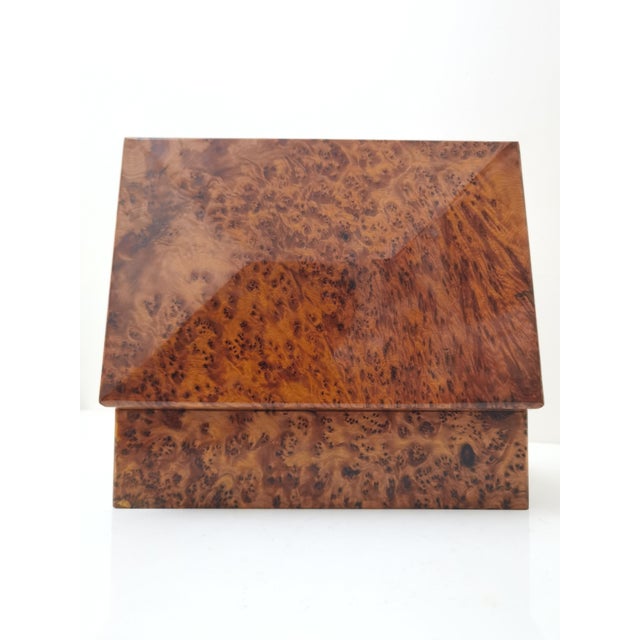 Orangish Burl Wood Keepsake Desk Box Organizer For Sale - Image 9 of 13