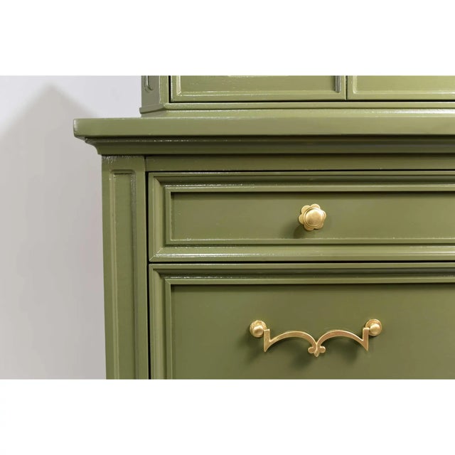 Mid 20th Century Mid Century Transitional Highboy Dresser by American of Martinsville in Olive Green - Newly Painted For Sale - Image 5 of 13