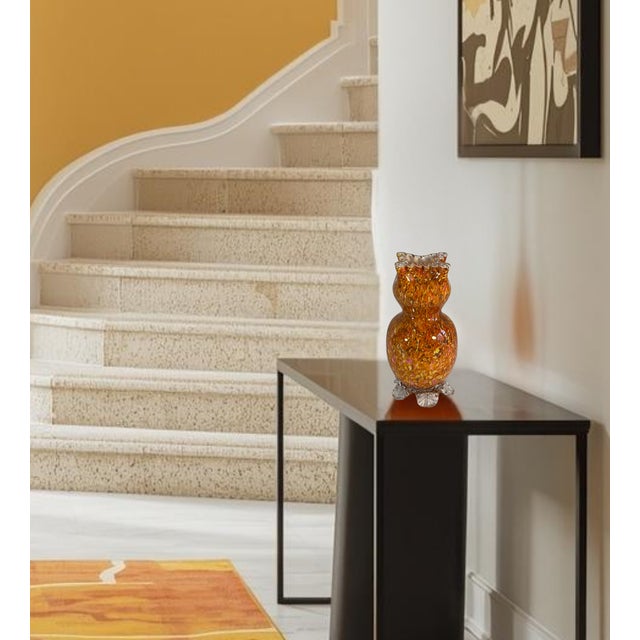 Contemporary Antique Franz Welz Style Art Glass Orange Confetti Vase With Crimped Lip For Sale - Image 3 of 18