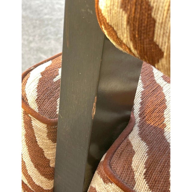 Brown Larry Laslo for Directional Zebra Pattern Wood Frame Lounge Club Chairs, a Pair For Sale - Image 8 of 9