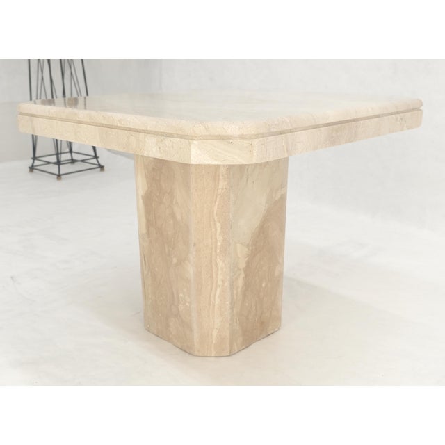 Polished 27x27" Travertine Square Top Single Pedestal Side End Lamp Table Mint For Sale - Image 16 of 16