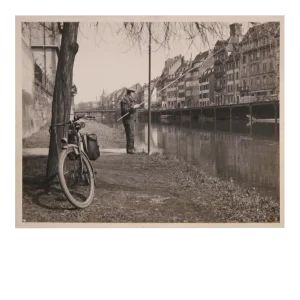 European Canal Fisherman Early Black and White Photograph