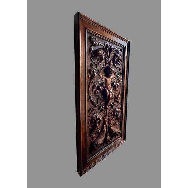 Antique Renaissance Revival Walnut Carved Cherub Wall Panel, 1800s For Sale - Image 6 of 15