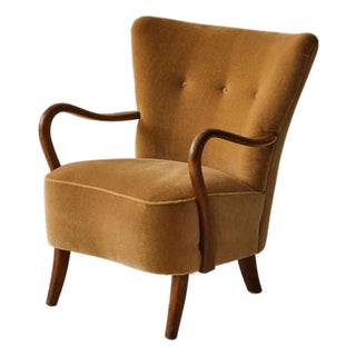 Danish Modern Alfred Christiansen Beech Wood and Mohair Chair, 1940's. For Sale