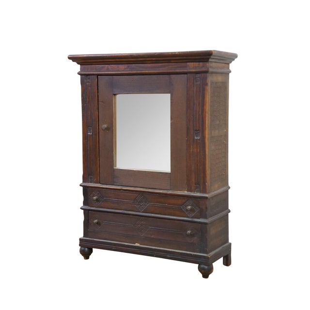 Antique oak salesman sample / dollhouse armoire / wardrobe / cabinet featuring mirrored door with two drawers. Dimensions:...