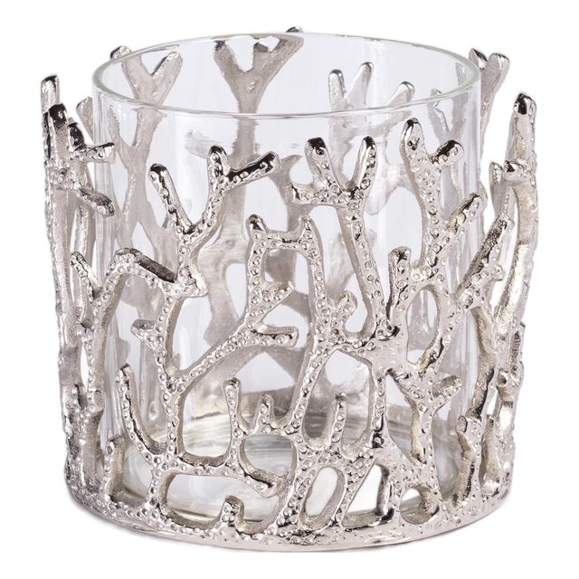 Coral Sea Brass Hurricane with Glass Insert, Nickel For Sale