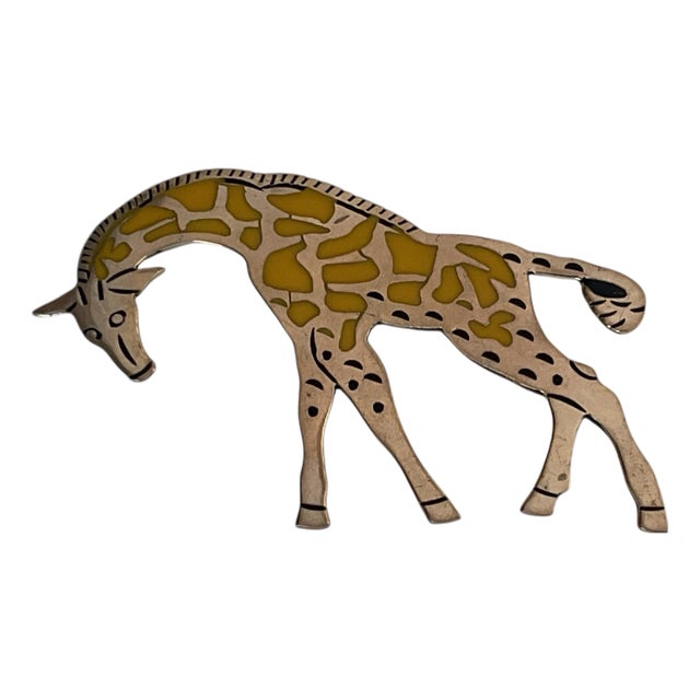 Large Sterling Silver and Enamel Pin For Sale