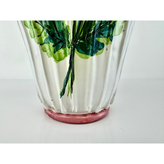 Rustic European 1970s Italian Hand-Painted Ceramic Floral Vase With Scalloped Rim, Mid-Century Majolica Style For Sale - Image 3 of 8