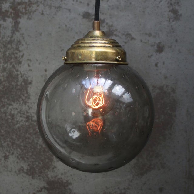 Original vintage smoked air bubble glass pendant metal top 2 meter black cotton flex E27 / E26 Up to 250V (Europe/UK...