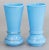 A gorgeous pair of antique French blue opaline glass vases with hand painted floral and gilt decoration. They are a...