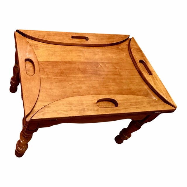Vintage Mid 20th Century Maple Butler’s Tray Table With Folding Sides For Sale - Image 4 of 6