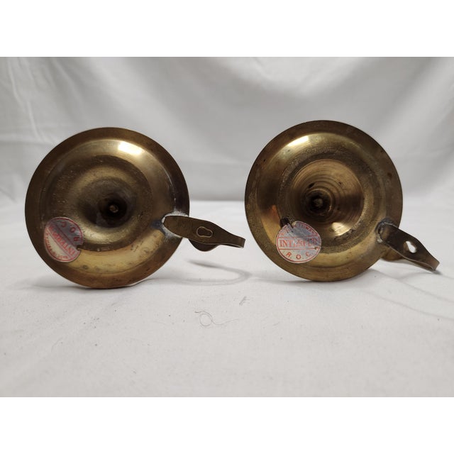 1960's Tilting Brass Candlestick Holders With Drip Tray & Holder - A Pair For Sale - Image 10 of 11