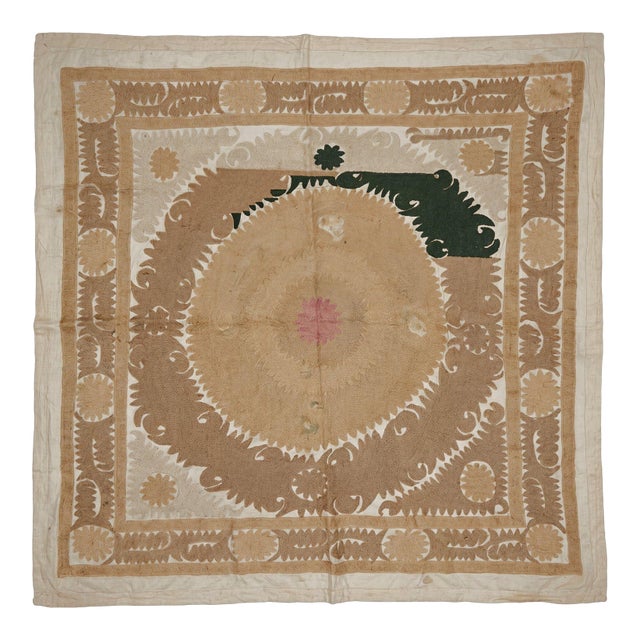 Suzani Wall Decor — Neutral Tan Uzbek Tablecloth For Sale