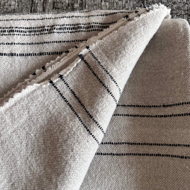 Belgian Linen and Wool Throw Natural With Black Stripes For Sale - Image 4 of 11