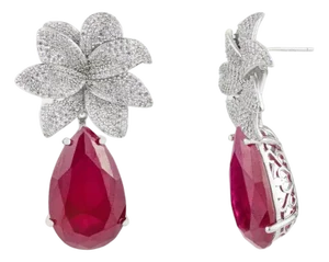 Floral 925 Silver Drop Earrings With Sparkling Cubic Zirconia -2 Pieces