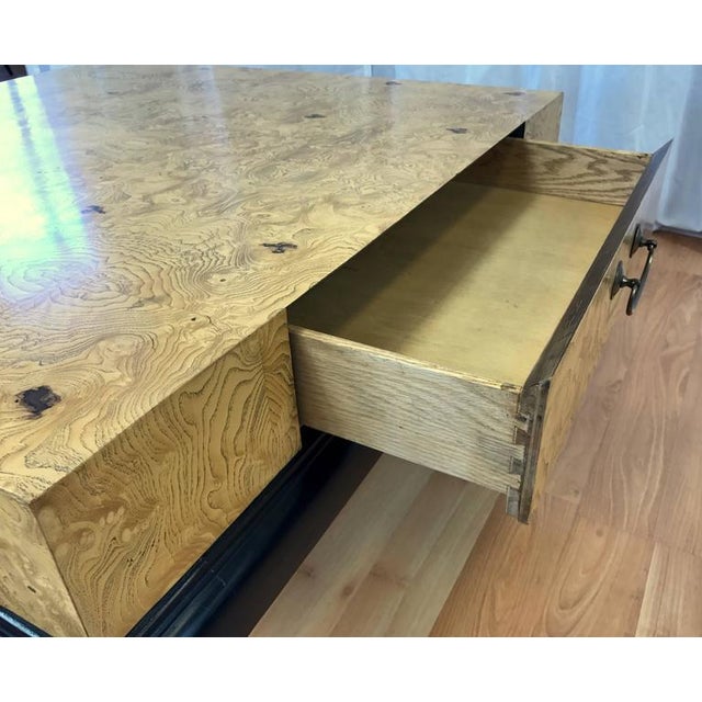 Burl Veneer Wood Coffee Table With Drawers Attributed to Henredon