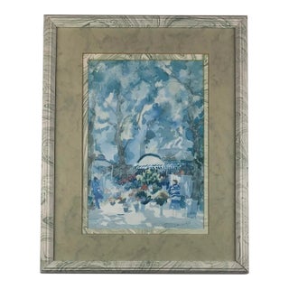 Original French Watercolor Painting Marche Des Fleurs, Signed Pierre Jean Llado For Sale