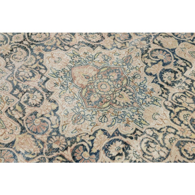 11 X 17 Antique Kerman Wool Rug in Muted Beige With Floral Medallion Design For Sale - Image 10 of 10