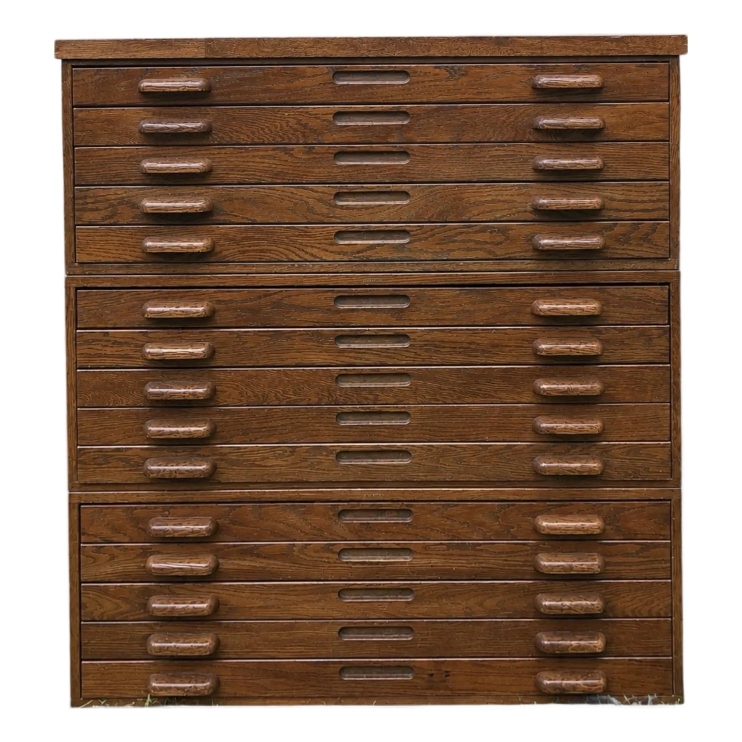 Vintage Hamilton Large-Format Oak Flat File Cabinet – 15 Drawer Modular ...