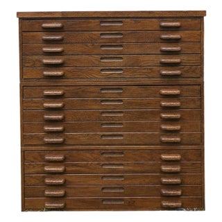 Vintage Hamilton Large-Format Oak Flat File Cabinet – 15 Drawer Modular Architect’s Plan Cabinet, Original Finish For Sale