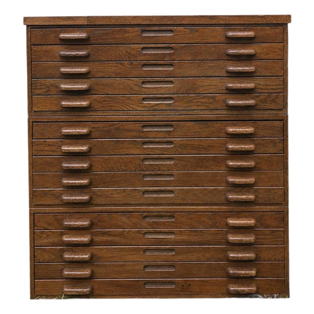 Vintage Hamilton Large-Format Oak Flat File Cabinet – 15 Drawer Modular Architect’s Plan Cabinet, Original Finish For Sale
